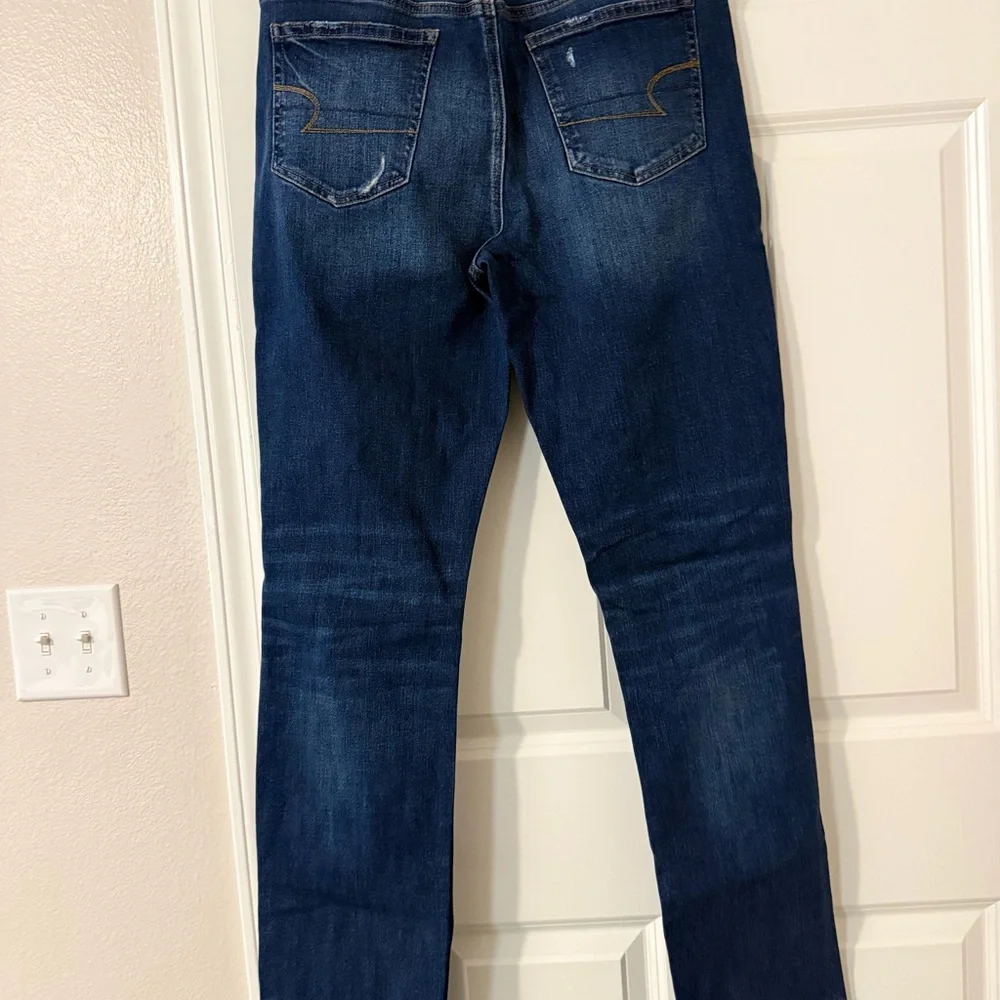 American Eagle Hi-Rise Slim Jeans Size 14 X-Long Distressed Medium Wash - Picture 2 of 4